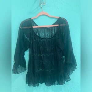 Miss Chievous Black Sheer Lace Ruffle Blouse layering whimsigoth Large